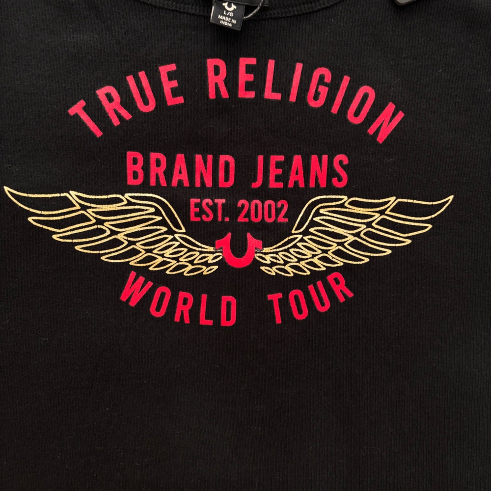 TRUE RELIGION Black Ribbed Wing World Tour Tank Top--NWT--L - Picture 9 of 13